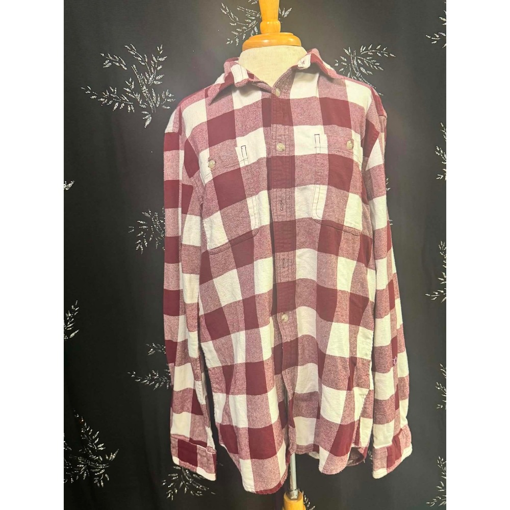 Sonoma Goods For Life Burgundy White Buffalo Plaid Flannel Shirt Cotton Womens M